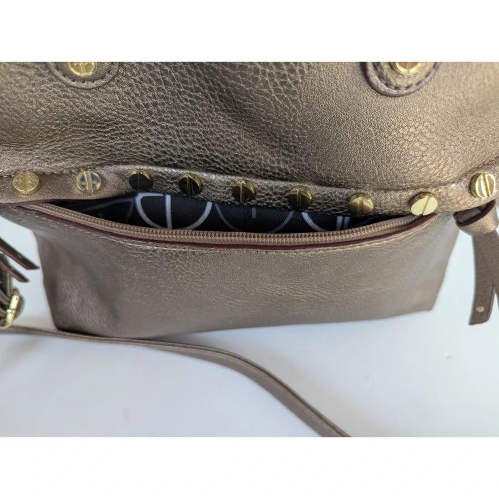 Gianni Bini Purse Satchel Gold Bronze Metall Pockets Zip Closure